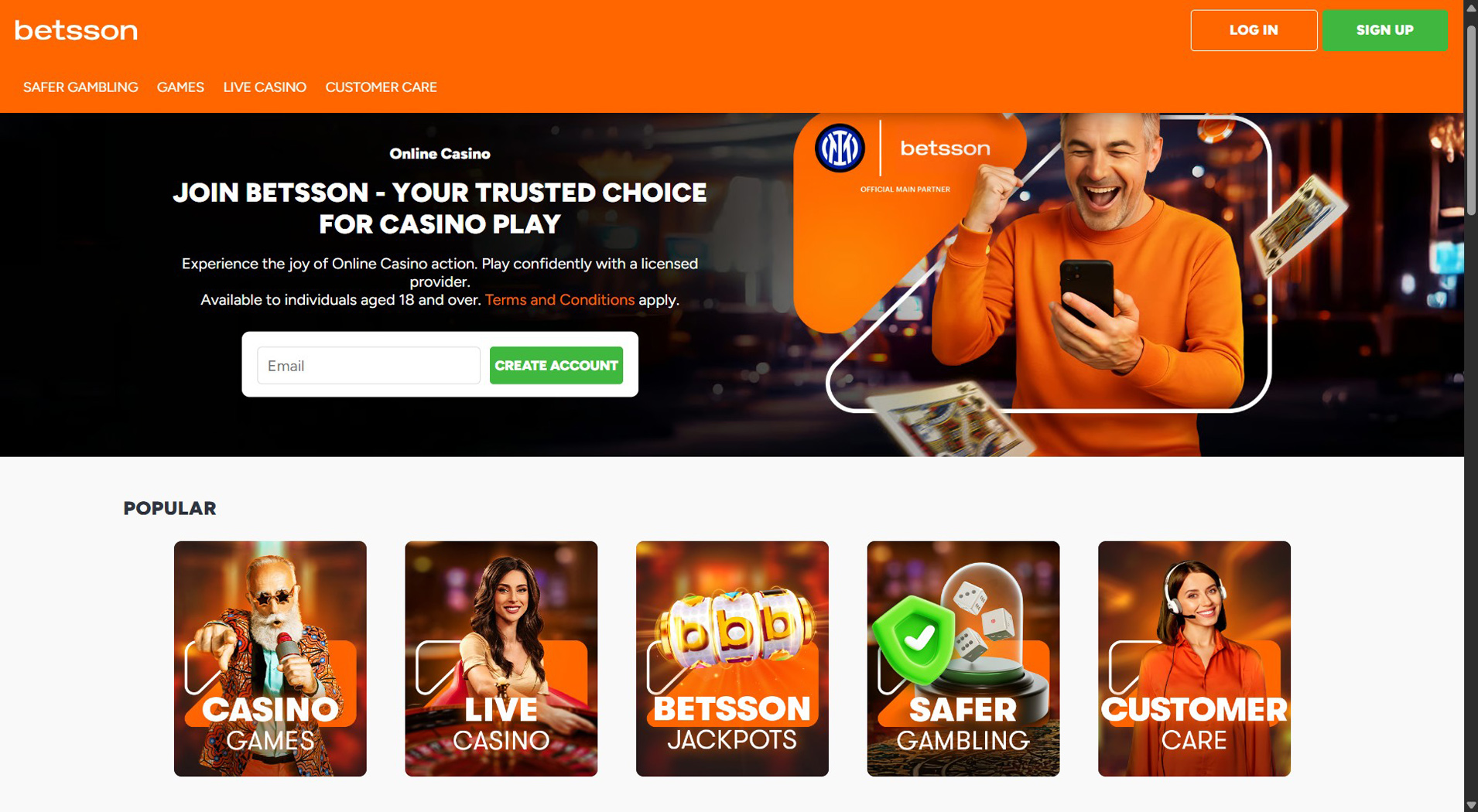 8. Betsson Casino- Populär Online Casino Bonus