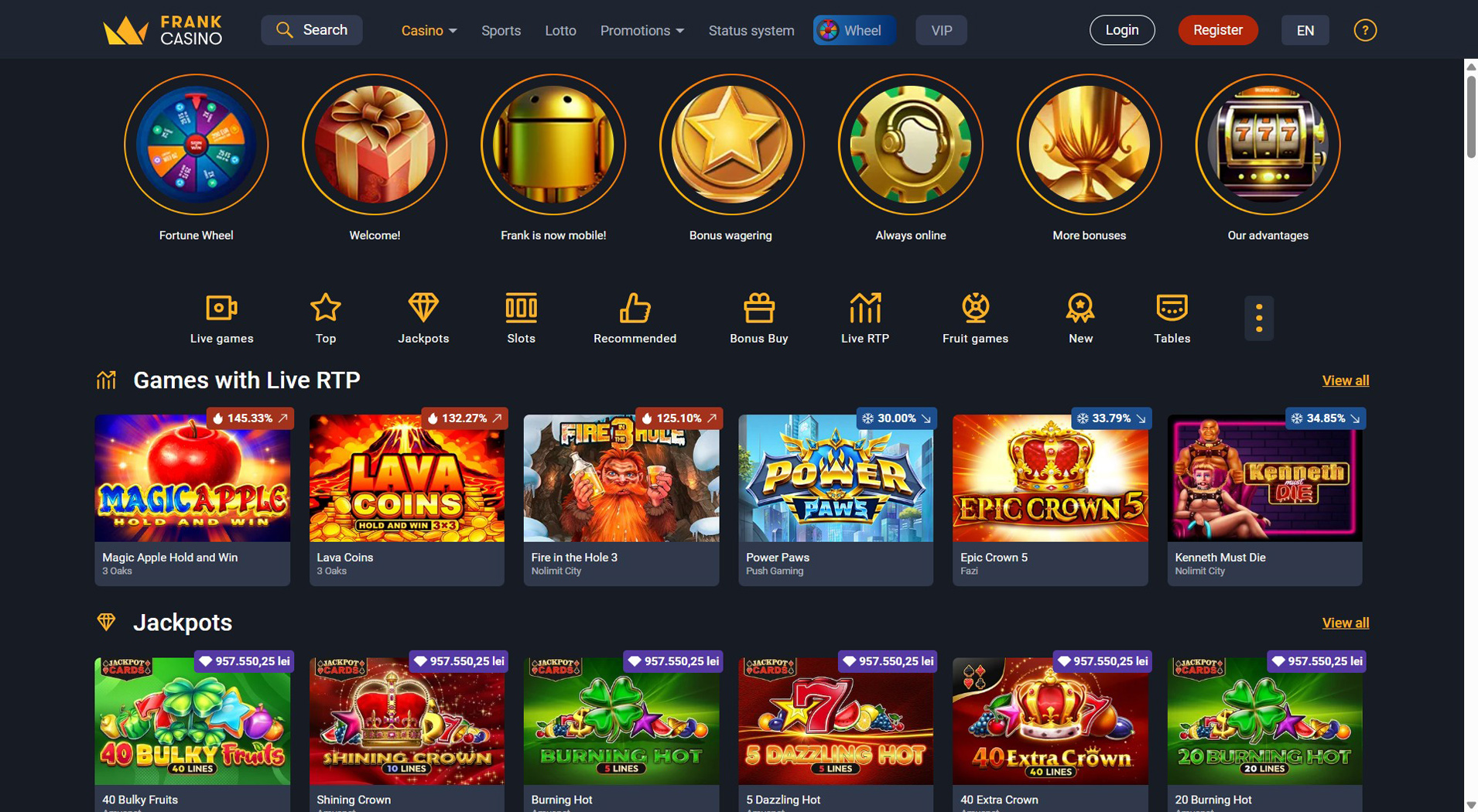 7. Frank Casino- Balanserat onlinekasinoerbjudande