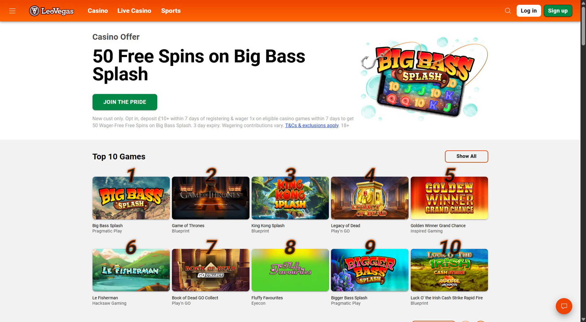 1. LeoVegas Casino- Bästa onlinekasinoplocket